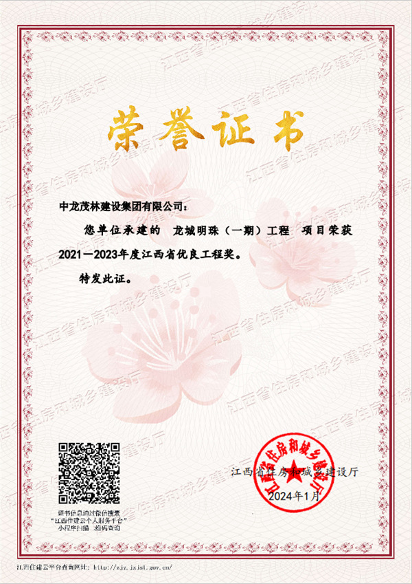 龙城明珠（一期）工程项目荣获2021-2